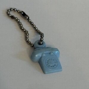 Rare Vintage 1" Sky Blue Telephone Keychain Charm Rotary Phone Plastic EUC